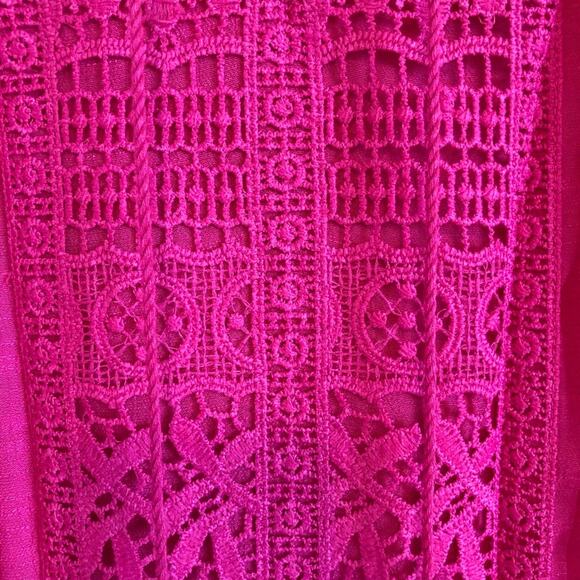 Zac & Rachel pink bohemian top crochet detail long sleeve solid tasseled Small - Picture 2 of 3